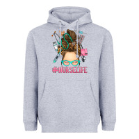 Heather Grey messy bun nurse life Heavyweight Hoodie - RanaPortraitStore