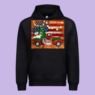 Christmas Truck With American Flag Urban Hoodie Designed By Jasminsmagicworld