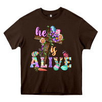 Chocolate Brown He is alive Easter Day Heavy Core Tee - CowGirlArtShop