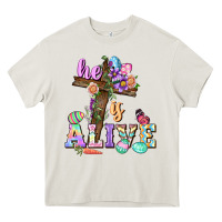 Cream He is alive Easter Day Heavy Core Tee - CowGirlArtShop