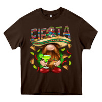 Chocolate Brown Fiesta gnome with tacos Mexico Heavy Core Tee - HowdyJamesFarm