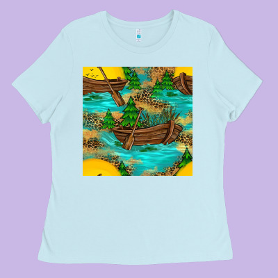 Lake Boat Rudder And Sunflowers Seamless Pattern Ladies Tee Designed By Bundleandbundleshop