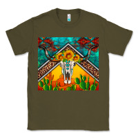 Army Green western sunflowers longhorn bull skull Classic Tee - Artiststas