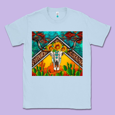Western Sunflowers Longhorn Bull Skull Classic Tee Designed By Artiststas