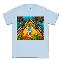 Dusty Blue western sunflowers longhorn bull skull Classic Tee - Artiststas