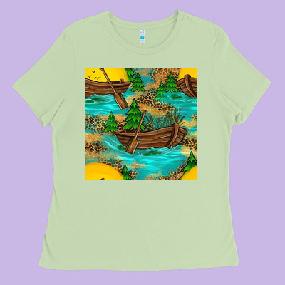 Lake Boat Rudder And Sunflowers Seamless Pattern Ladies Tee Designed By Bundleandbundleshop