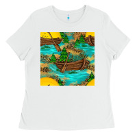 White Lake Boat Rudder And Sunflowers Seamless Pattern Ladies Tee - BundleAndBundleShop