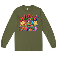 Army Green Hello summer Gnome Long Sleeve Tee - CowhideDigitalArt