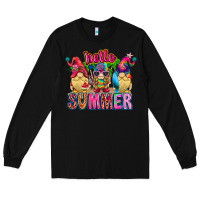 Black Hello summer Gnome Long Sleeve Tee - CowhideDigitalArt