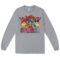 Heather Grey Hello summer Gnome Long Sleeve Tee - CowhideDigitalArt