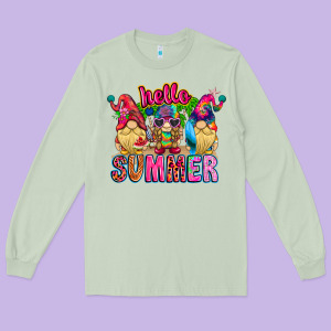 Hello Summer Gnome Long Sleeve Tee Designed By Cowhidedigitalart