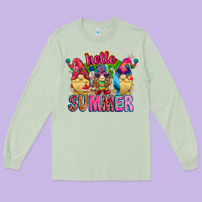 Hello Summer Gnome Long Sleeve Tee Designed By Cowhidedigitalart