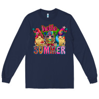 Navy Hello summer Gnome Long Sleeve Tee - CowhideDigitalArt