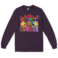 Plum Hello summer Gnome Long Sleeve Tee - CowhideDigitalArt