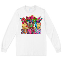 White Hello summer Gnome Long Sleeve Tee - CowhideDigitalArt