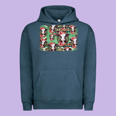 Baby Cow Floral Aztec Background Urban Hoodie Designed By Jasminsmagicworld