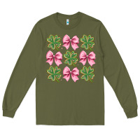 Army Green clover bow Long Sleeve Tee - CowhideDigitalArt