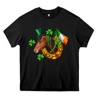 Black Horse with horseshoe St. Patrick's Heavy Core Tee - CowGirlArtShop