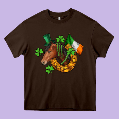 Horse With Horseshoe St. Patrick's Heavy Core Tee Designed By Cowgirlartshop