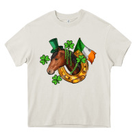 Cream Horse with horseshoe St. Patrick's Heavy Core Tee - CowGirlArtShop