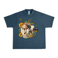 Midnight Navy Black And White Cow Coffee Urban Heavy Tee - FaDigitalArtStudio