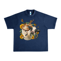 Navy Black And White Cow Coffee Urban Heavy Tee - FaDigitalArtStudio