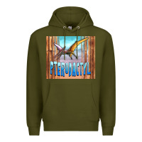 Army Green dinosaur pterodactyl Premium Hoodie - Artiststas