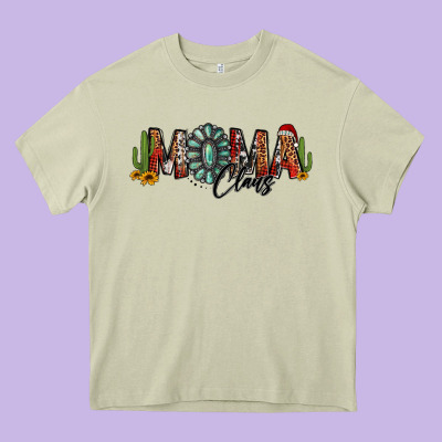 Western Christmas Mama Claus Sunflowers And Cactus Heavy Core Tee Designed By Jasminsmagicworld