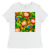 White St. Patrick's dwarf seamless pattern digital paper Ladies Tee - BundleAndBundleShop
