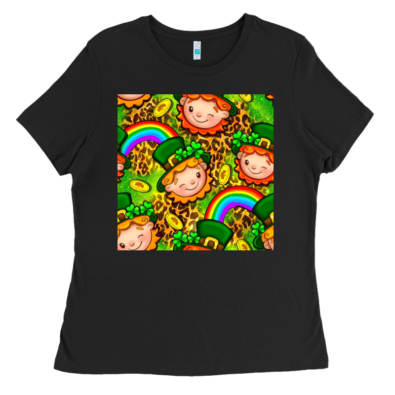 St. Patrick's Dwarf Seamless Pattern Digital Paper Ladies Tee by BundleAndBundleShop | Teevron