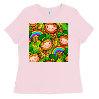 Bubblegum Pink St. Patrick's dwarf seamless pattern digital paper Ladies Tee - BundleAndBundleShop