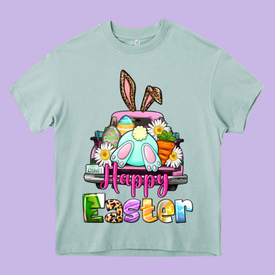 Bunny Happy Easter Truck Heavy Core Tee Designed By Cowgirlartshop