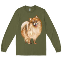 Army Green Pomeranian Dog Illustrations Long Sleeve Tee - LillyAllenDesigns