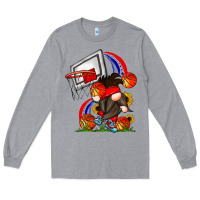 Heather Grey Basketball Gnome Long Sleeve Tee - CowhideDigitalArt