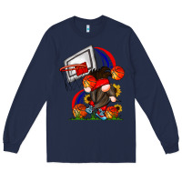 Navy Basketball Gnome Long Sleeve Tee - CowhideDigitalArt