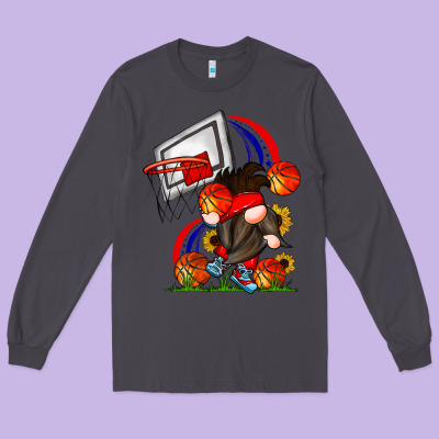 Basketball Gnome Long Sleeve Tee Designed By Cowhidedigitalart