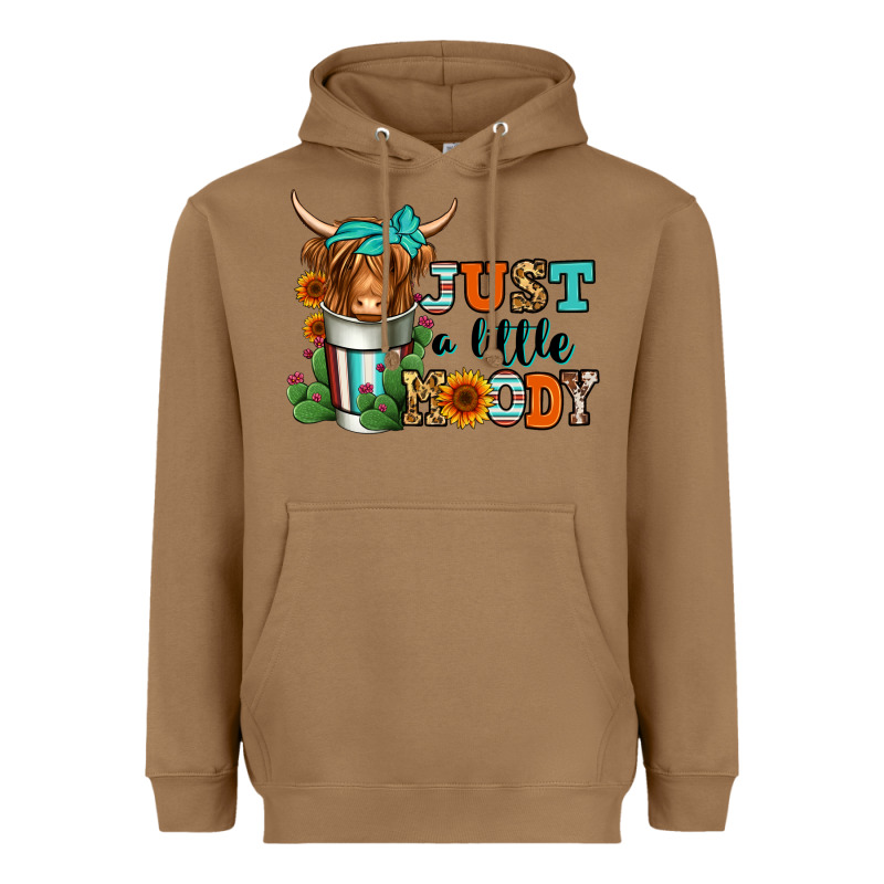 Just A Little Moody Coffee Cup Long Haired Cow Heavyweight Hoodie by Jasminsmagicworld | Teevron