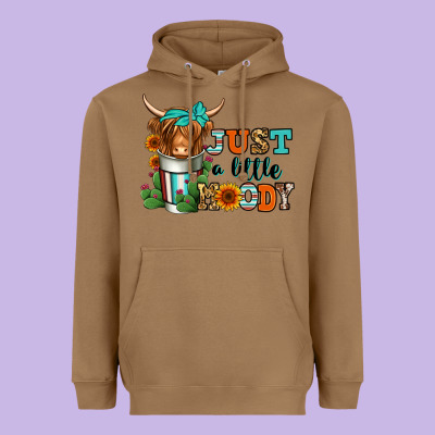 Just A Little Moody Coffee Cup Long Haired Cow Heavyweight Hoodie Designed By Jasminsmagicworld