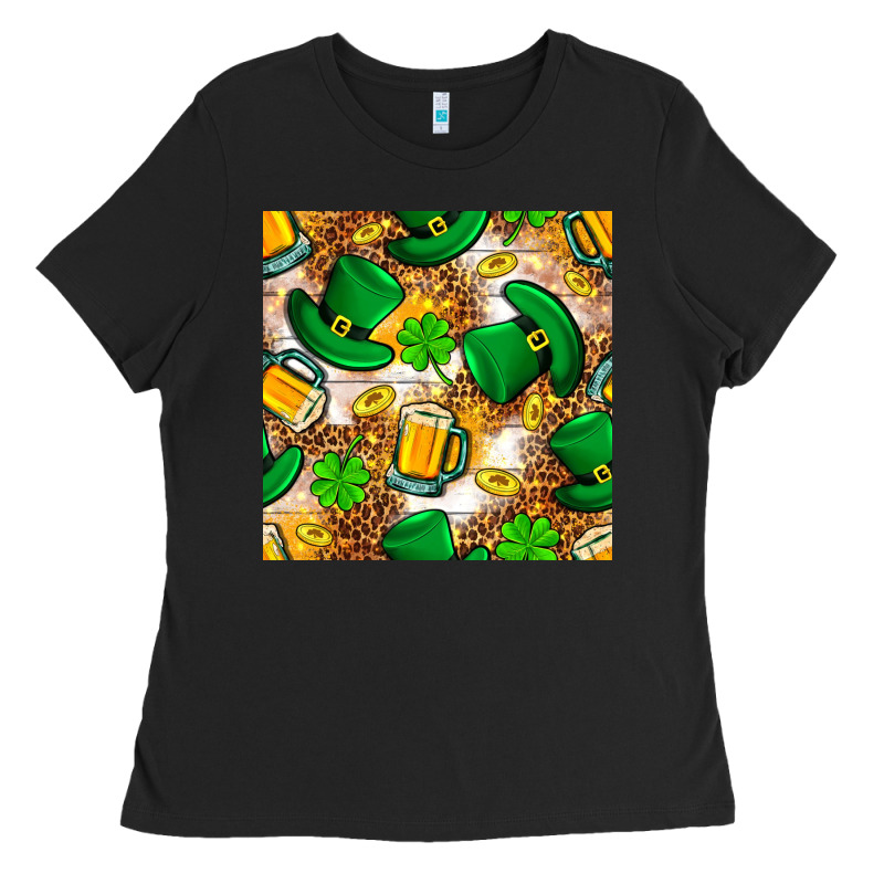 St. Patricks Day Hat Digital Paper Ladies Tee by BundleAndBundleShop | Teevron
