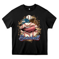 Black Baseball lips Heavy Core Tee - HowdyJamesFarm