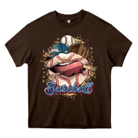 Chocolate Brown Baseball lips Heavy Core Tee - HowdyJamesFarm