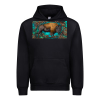 Black Bison with leopard and turquoise Urban Hoodie - RanaPortraitStore