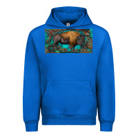 Cobalt Bison with leopard and turquoise Urban Hoodie - RanaPortraitStore