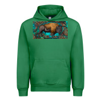 Emerald Bison with leopard and turquoise Urban Hoodie - RanaPortraitStore