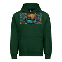 Forest Green Bison with leopard and turquoise Urban Hoodie - RanaPortraitStore