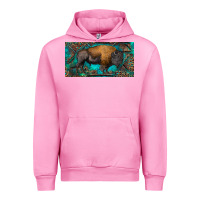 Fuchsia Pink Bison with leopard and turquoise Urban Hoodie - RanaPortraitStore