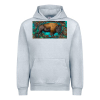 Heather Grey Bison with leopard and turquoise Urban Hoodie - RanaPortraitStore