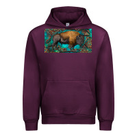Mauve Wine Bison with leopard and turquoise Urban Hoodie - RanaPortraitStore