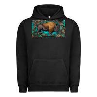 Pigment Black Bison with leopard and turquoise Urban Hoodie - RanaPortraitStore