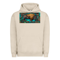 Pigment French Oak Bison with leopard and turquoise Urban Hoodie - RanaPortraitStore